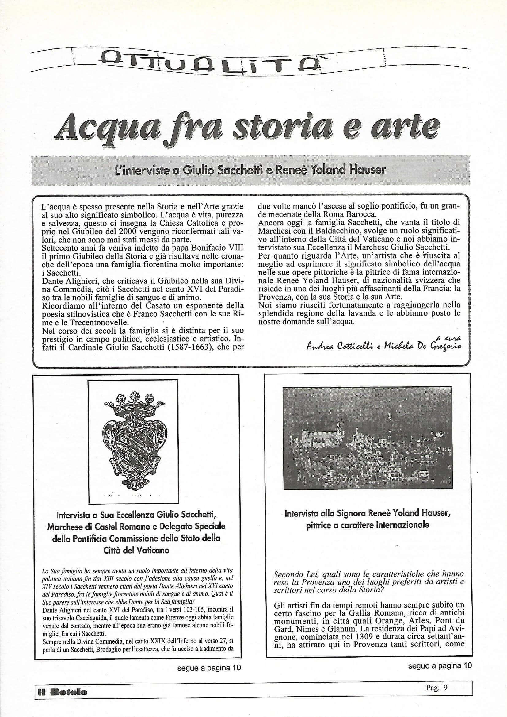 Il Rotolo, n. 2 Anno V: Acqua fra storia e arte; Intervista a Sacchetti; Intervista a Hauser