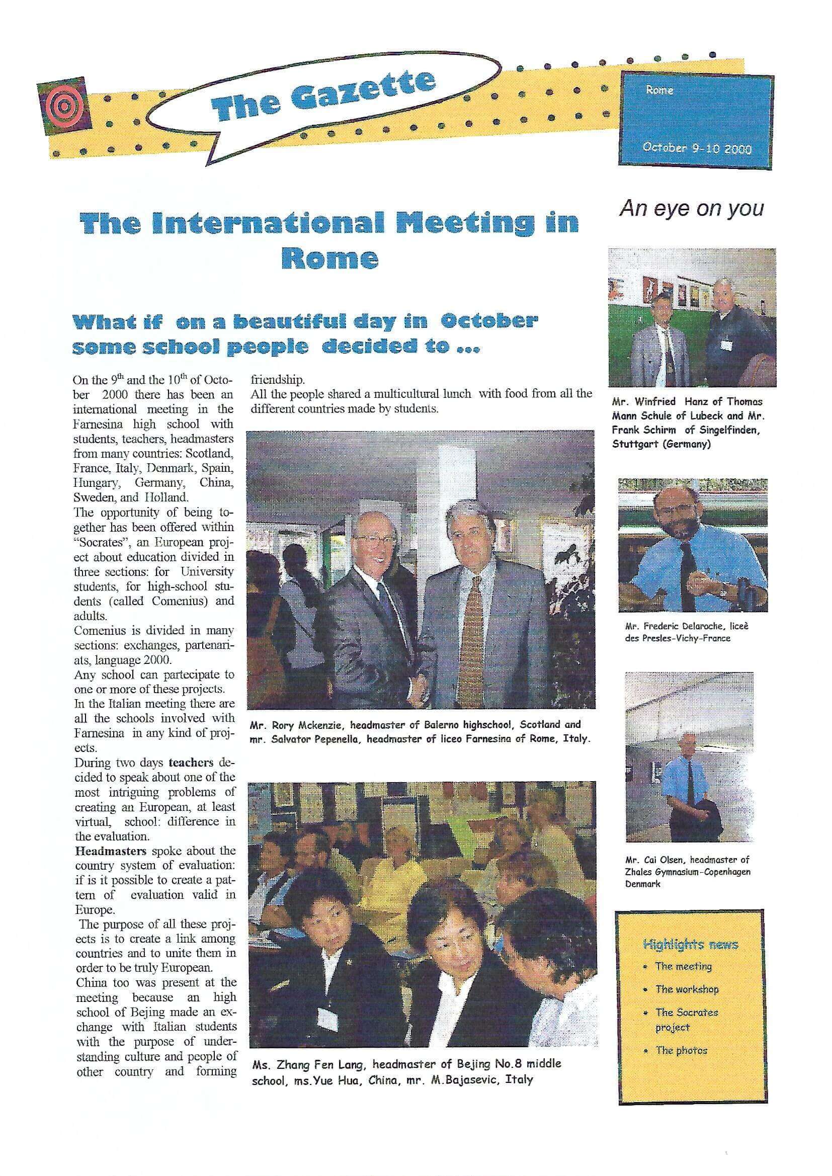 The Gazette, 9 e 10 Ottobre 2000: International Meeting di Roma