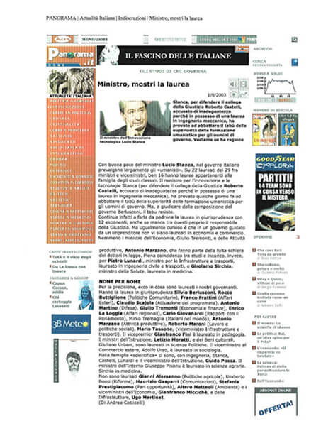Panorama, n. 31 del 2003: Ministro, mostri la laurea