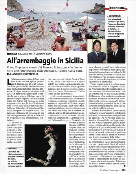 Panorama, n. 40 del 2003, pag. 191: All’arrembaggio in Sicilia