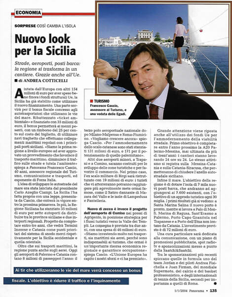 Panorama, nn.52-1 del 2003-2004, pag. 135: Nuovo look per la Sicilia