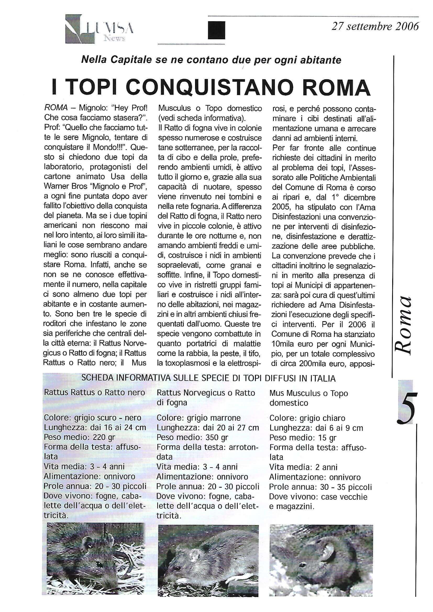 LUMSA News, n. 34 del 27-09-2006: “I Topi conquistano Roma”