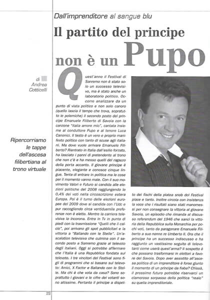 La Destra delle Libertà, n. 32 pag. 20: Il partito del principe non è un Pupo