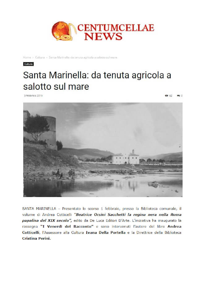 Centumcellae News, 3 Febbraio 2019: “Santa Marinella: da tenuta agricola a salotto sul mare”