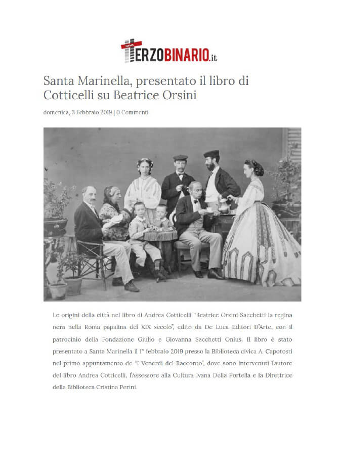TerzoBinario.it, 3 Febbraio 2019: “Santa Marinella, presentato il libro di Cotticelli su Beatrice Orsini”