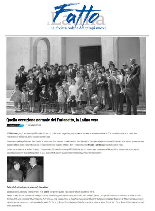 Fatto a Latina – 21 Ottobre 2019: Quella eccezione normale dei Furlanetto, la Latina vera