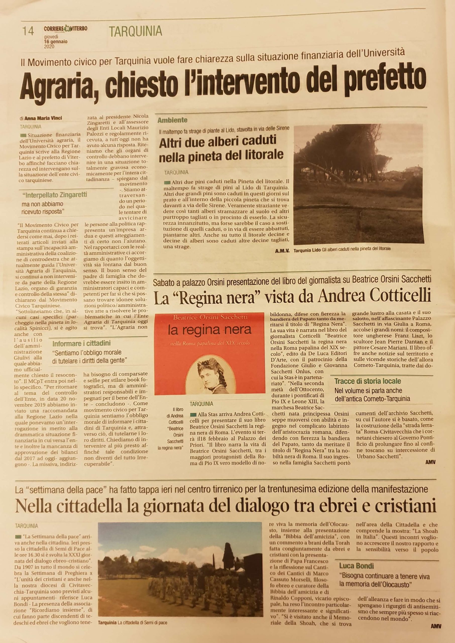 Corriere di Viterbo, 16 gennaio 2020: “La ‘Regina Nera’ vista da Andrea Cotticelli”