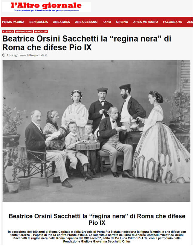 L’Altro Giornale, 31 Gennaio 2020: “Beatrice Orsini Sacchetti la ‘regina nera’ di Roma che difese Pio IX”