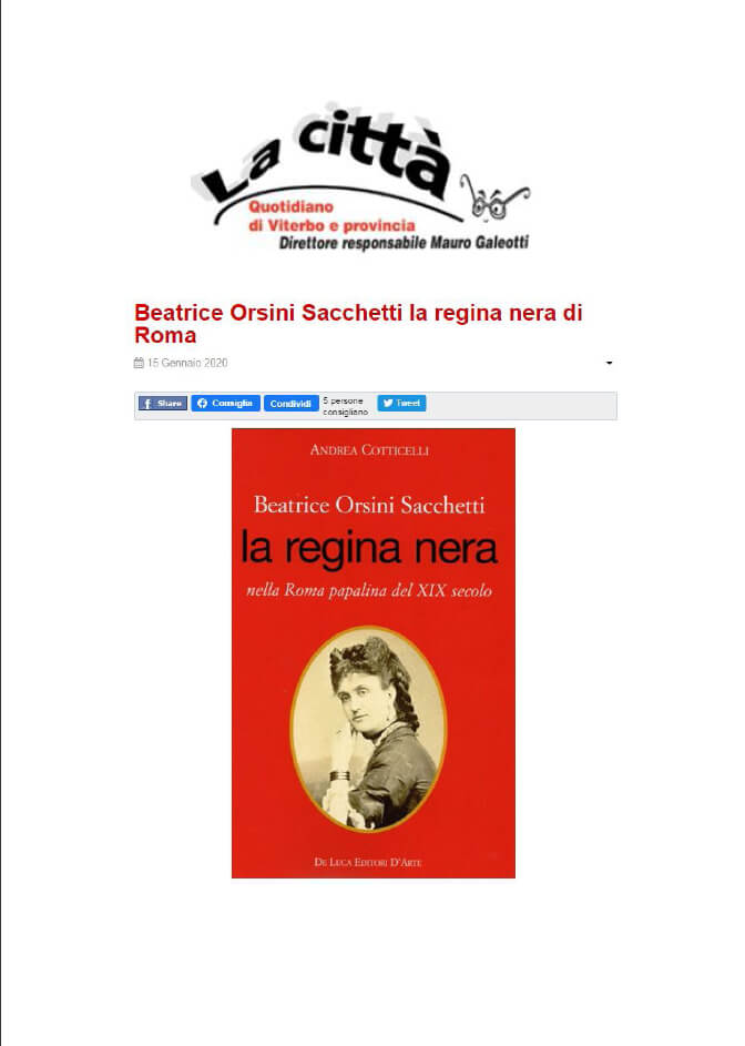La Città, 15 Gennaio 2020: “Tarquinia - Beatrice Orsini Sacchetti la regina nera di Roma”