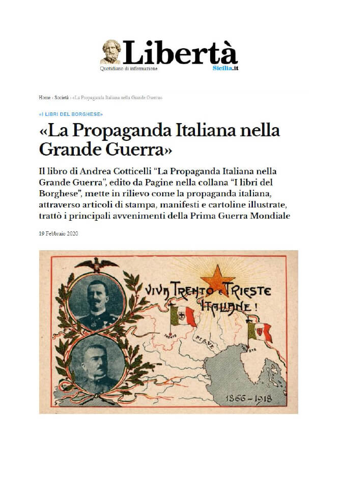 Libertà Sicilia, 19 Febbraio 2020: “La Propaganda Italiana nella Grande Guerra”
