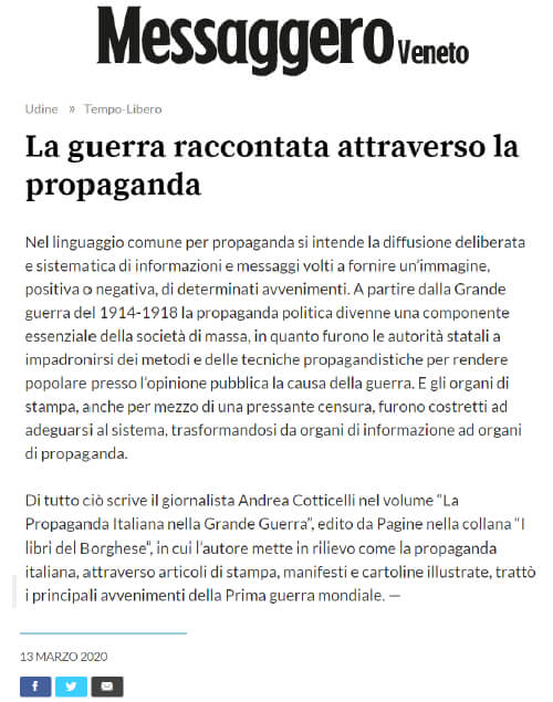 Messaggero Veneto – 13 Marzo 2020: La guerra raccontata attraverso la propaganda