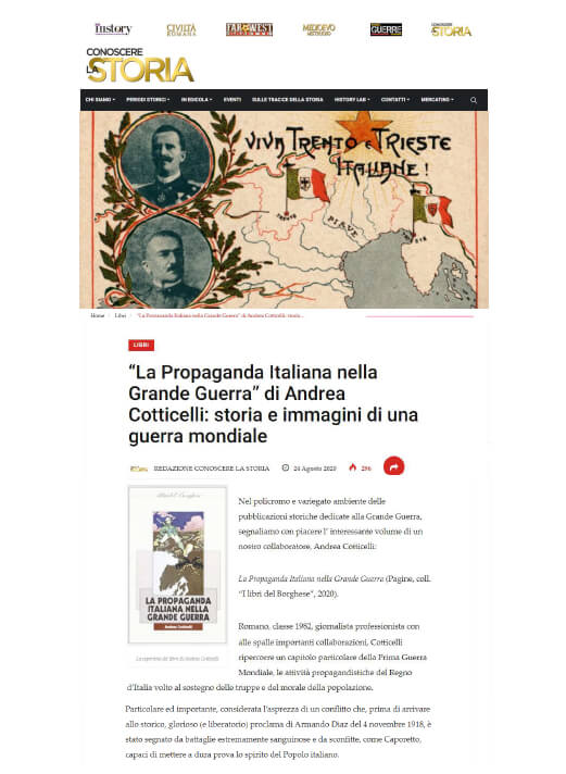Conoscere La Storia - 24 Agosto 2020: “La Propaganda Italiana nella Grande Guerra” di Andrea Cotticelli: storia e immagini di una guerra mondiale