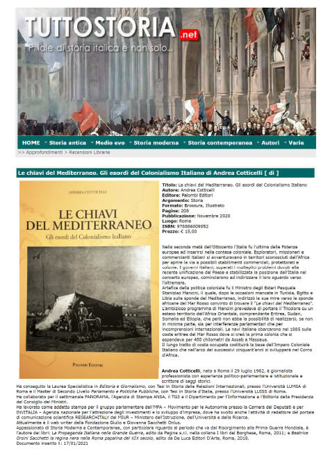 TuttoStoria - 17 Gennaio 2021: Le chiavi del Mediterraneo. Gli esordi del Colonialismo Italiano di Andrea Cotticelli