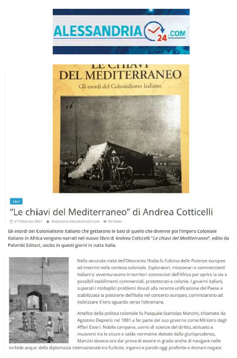 Alessandria24.com - 27 Febbraio 2021: “Le chiavi del Mediterraneo” di Andrea Cotticelli