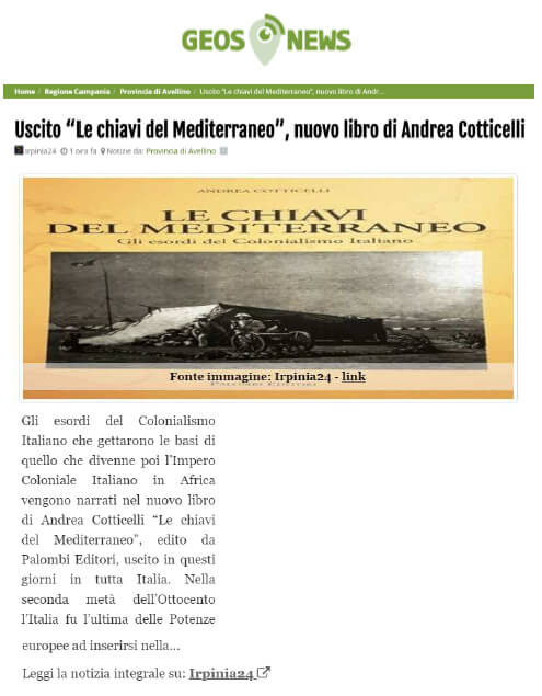 Geos News - 12 Febbraio 2021: Uscito “Le chiavi del Mediterraneo”, nuovo libro di Andrea Cotticelli