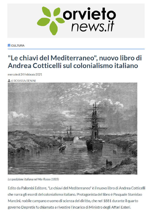 Orvieto News - 24 Febbraio 2021: “Le chiavi del Mediterraneo”, nuovo libro di Andrea Cotticelli sul colonialismo italiano