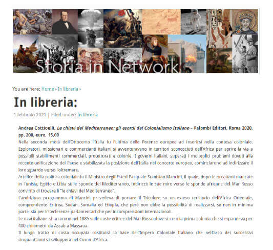 Storia in Network - 1 Febbraio 2021: Andrea Cotticelli, Le chiavi del Mediterraneo. Gli esordi del Colonialismo Italiano