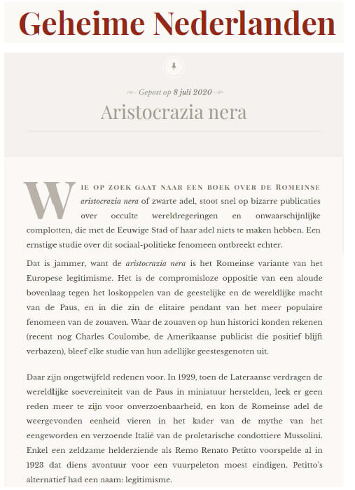 Geheime Nederlanden / Paesi Bassi Segreti – 8 Luglio 2020: Aristocrazia Nera