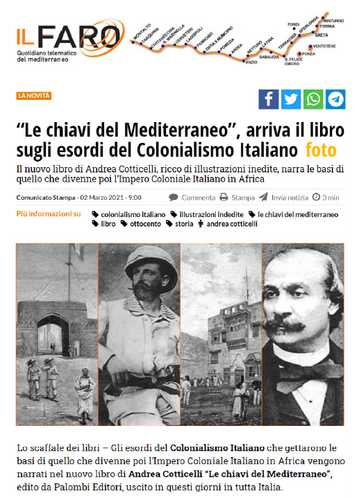 Il Faro Online - 2 Marzo 2021: “Le chiavi del Mediterraneo”, arriva il libro sugli esordi del Colonialismo Italiano