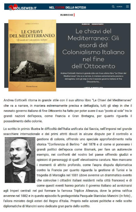 Molise WEB - 15 Marzo 2021: Le chiavi del Mediterraneo: Gli esordi del Colonialismo Italiano nel fine dell’Ottocento