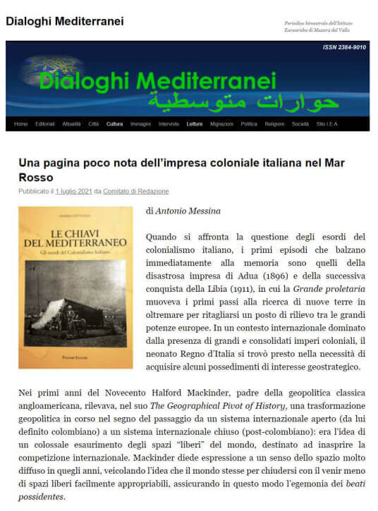 Dialoghi Mediterranei - 1 Luglio 2021: Una pagina poco nota dell’impresa coloniale italiana nel Mar Rosso