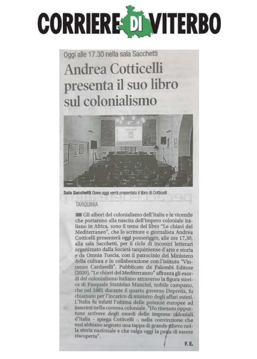 Corriere di Viterbo: Andrea Cotticelli presenta il suo libro sul colonialismo