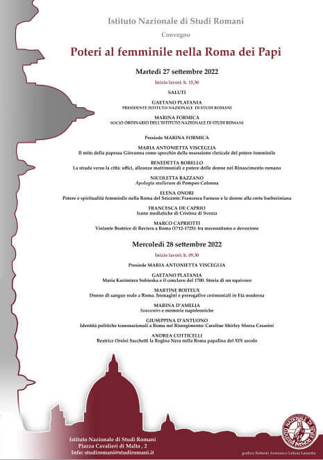Convegno “Poteri al femminile nella Roma dei Papi” del 27 e 28 settembre 2022