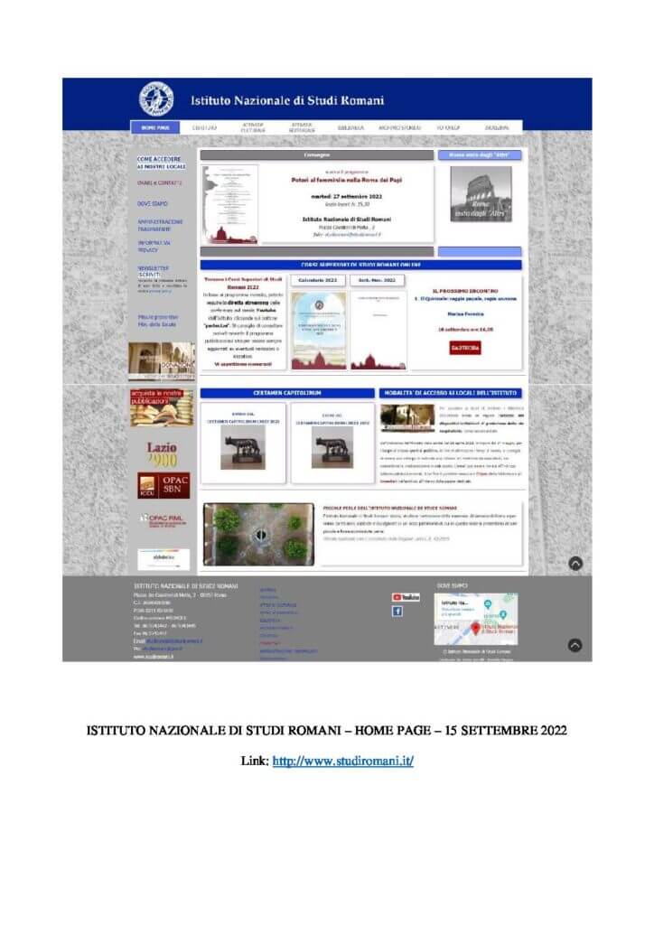 Istituto Nazionale di Studi Romani, Roma 15-09-2022