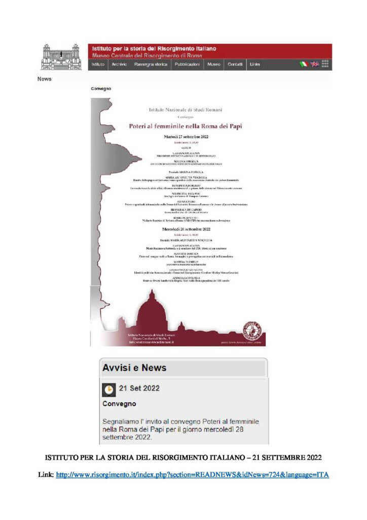 Istituto per la Storia del Risorgimento Italiano, Roma 21-09-2022