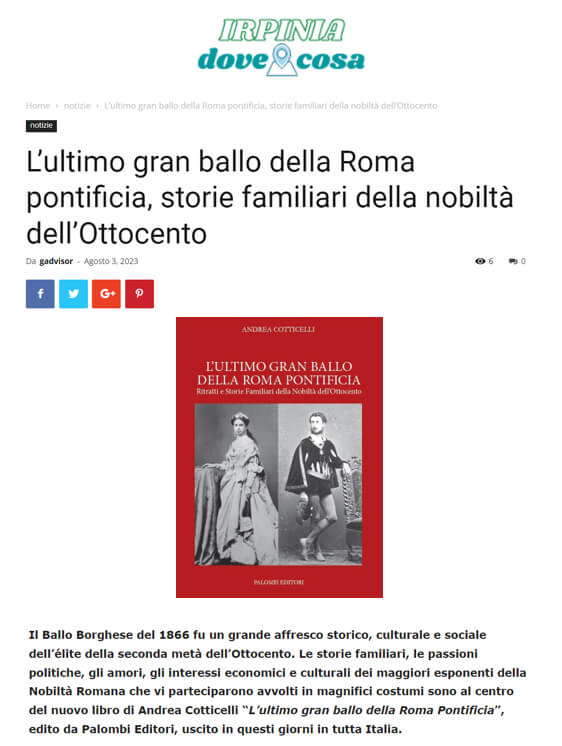 Irpinia Dove Cosa, 3 Agosto 2023: L’ultimo gran ballo della Roma pontificia, storie familiari della nobiltà dell’Ottocento