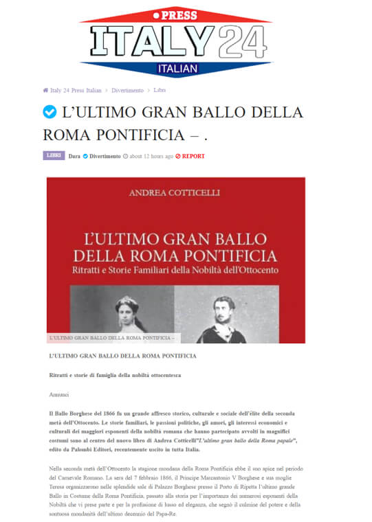 Italy24 Press Italian, 4 Agosto 2023: L’ultimo gran ballo della Roma Pontificia
