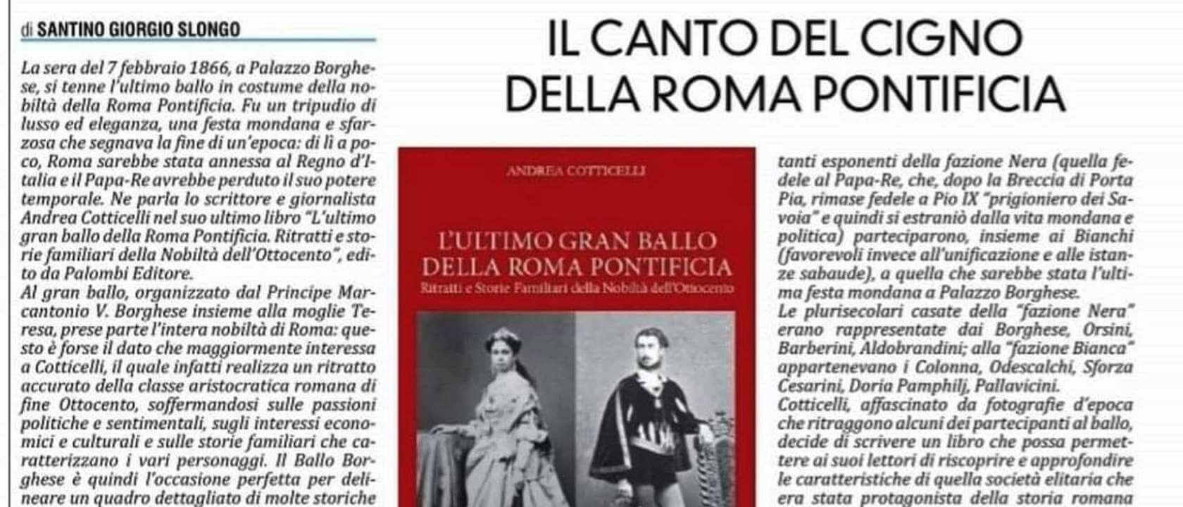 Andrea Cotticelli con il suo nuovo libro<br>“L’ultimo gran ballo della Roma Pontificia”<br>è sul quotidiano La Prealpina Andrea Cotticelli con il suo nuovo libro“L’ultimo gran ballo della Roma Pontificia”è sul quotidiano La Prealpina