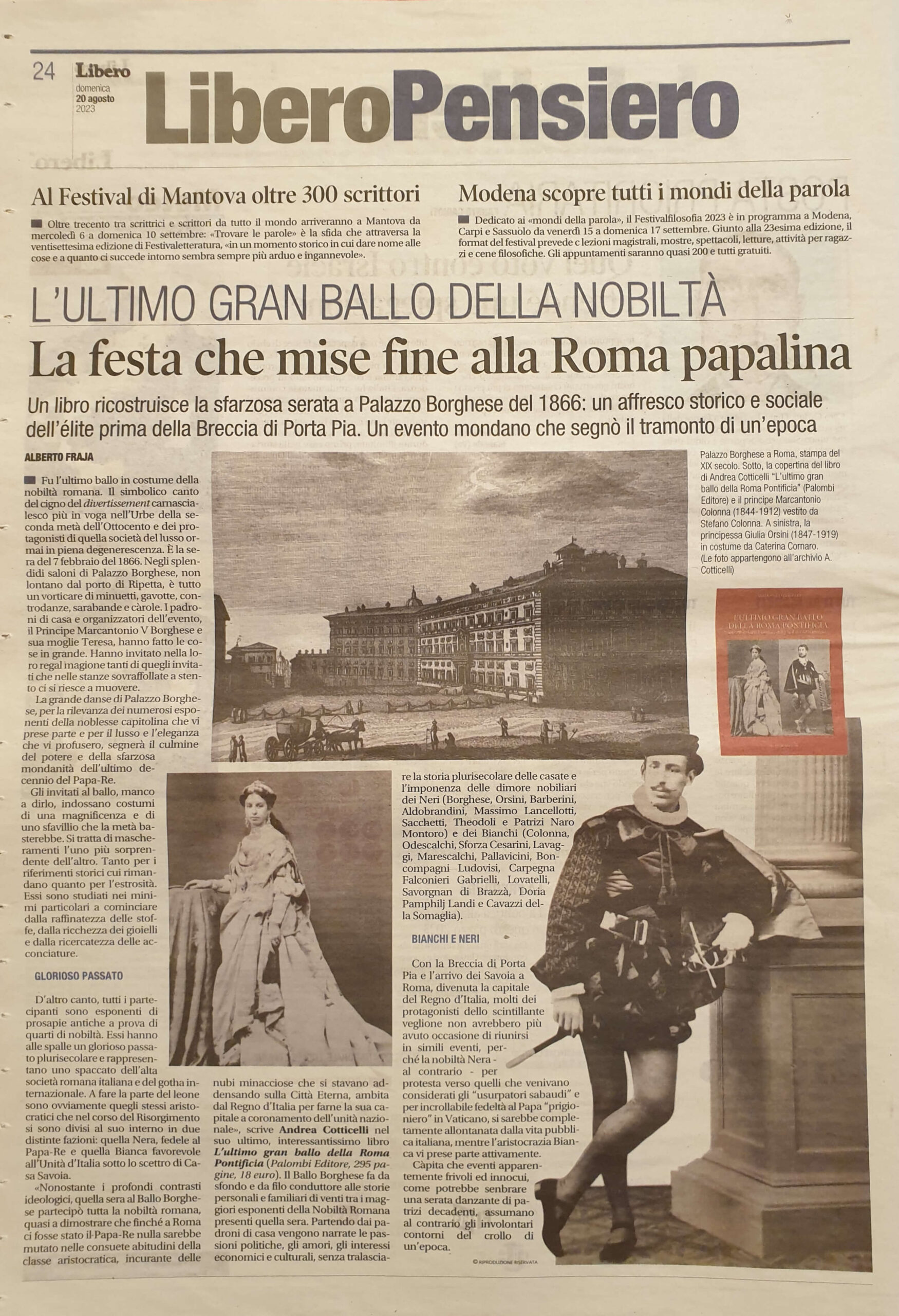 Libero - 20 agosto 2023: “L’ultimo gran ballo della nobiltà”