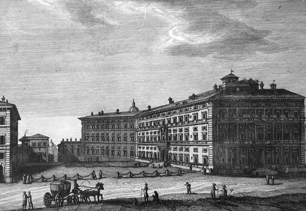 Palazzo Borghese a Roma dove nel 1866 si svolse il Ballo in Costume (Stampa XIX secolo Collezione A. Cotticelli)