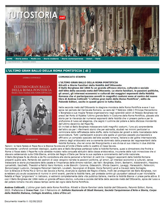 TuttoStoria.net, 2 Agosto 2023: L’ultimo gran ballo della Roma Pontificia