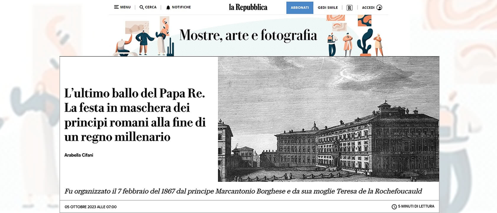 La Repubblica: L’ultimo ballo del Papa Re.La festa in maschera dei principi romani alla fine di un regno millenario