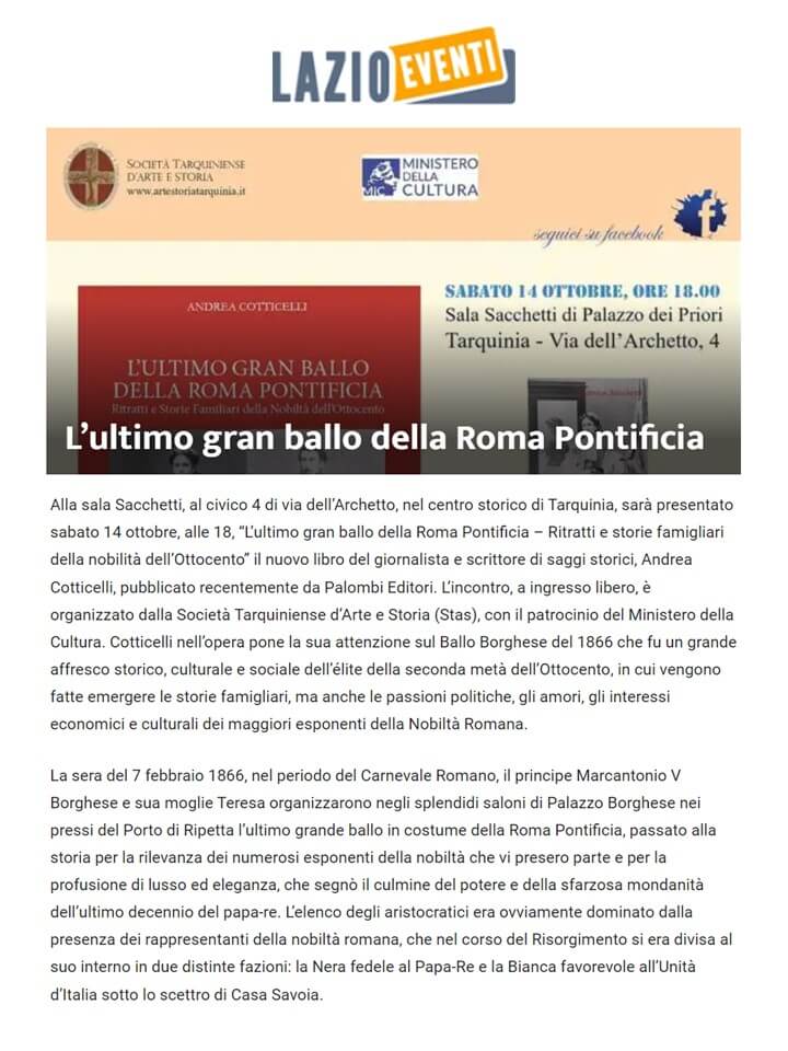 Lazio Eventi, 11 Ottobre 2023: L’ultimo gran ballo della Roma Pontificia