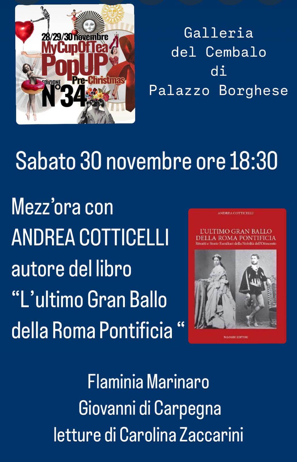 A Palazzo Borghese sabato 30 Novembre ore 18.30 “Mezz’ora con Andrea Cotticelli”