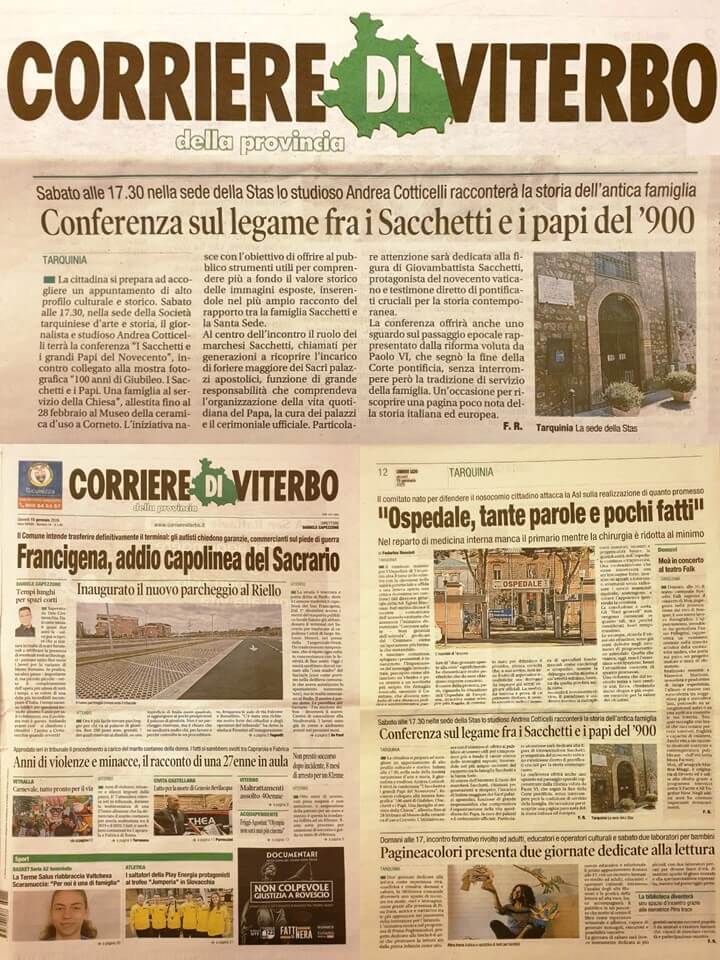 Corriere di Viterbo: Conferenza sul legame fra i Sacchetti e i papi del ‘900
