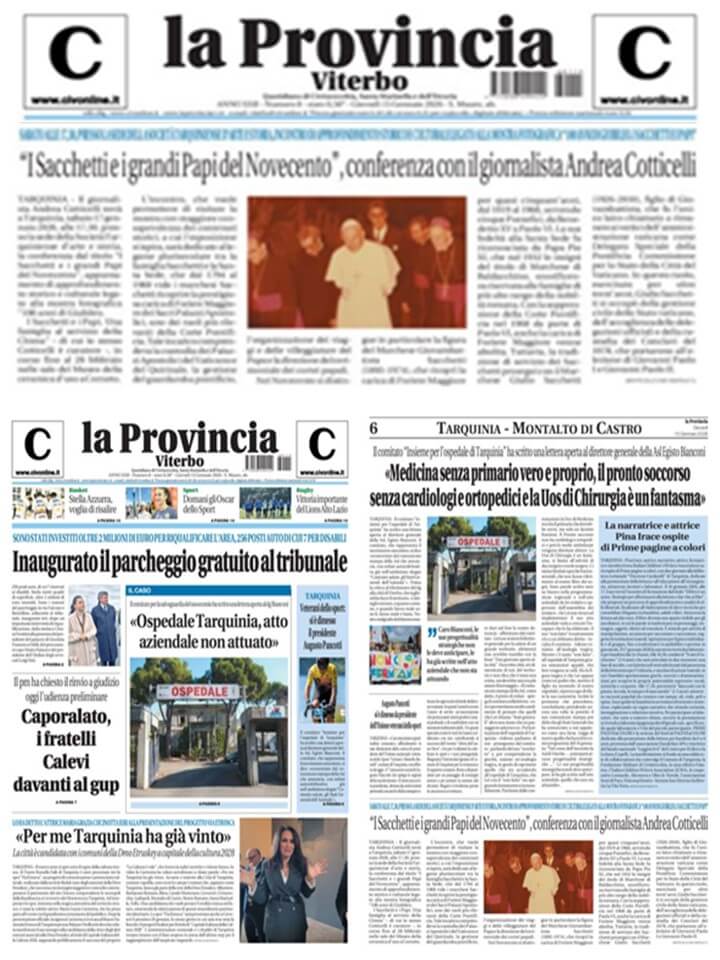 La Provincia, 14 Gennaio 2026: “I Sacchetti e i grandi Papi del Novecento”, conferenza con il giornalista Andrea Cotticelli