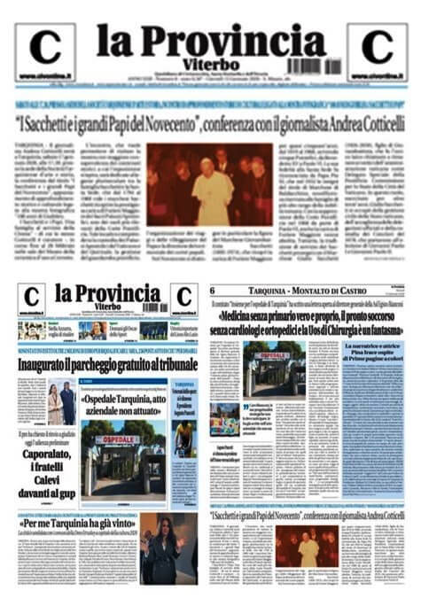La Provincia: “I Sacchetti e i grandi Papi del Novecento”, conferenza con il giornalista Andrea Cotticelli